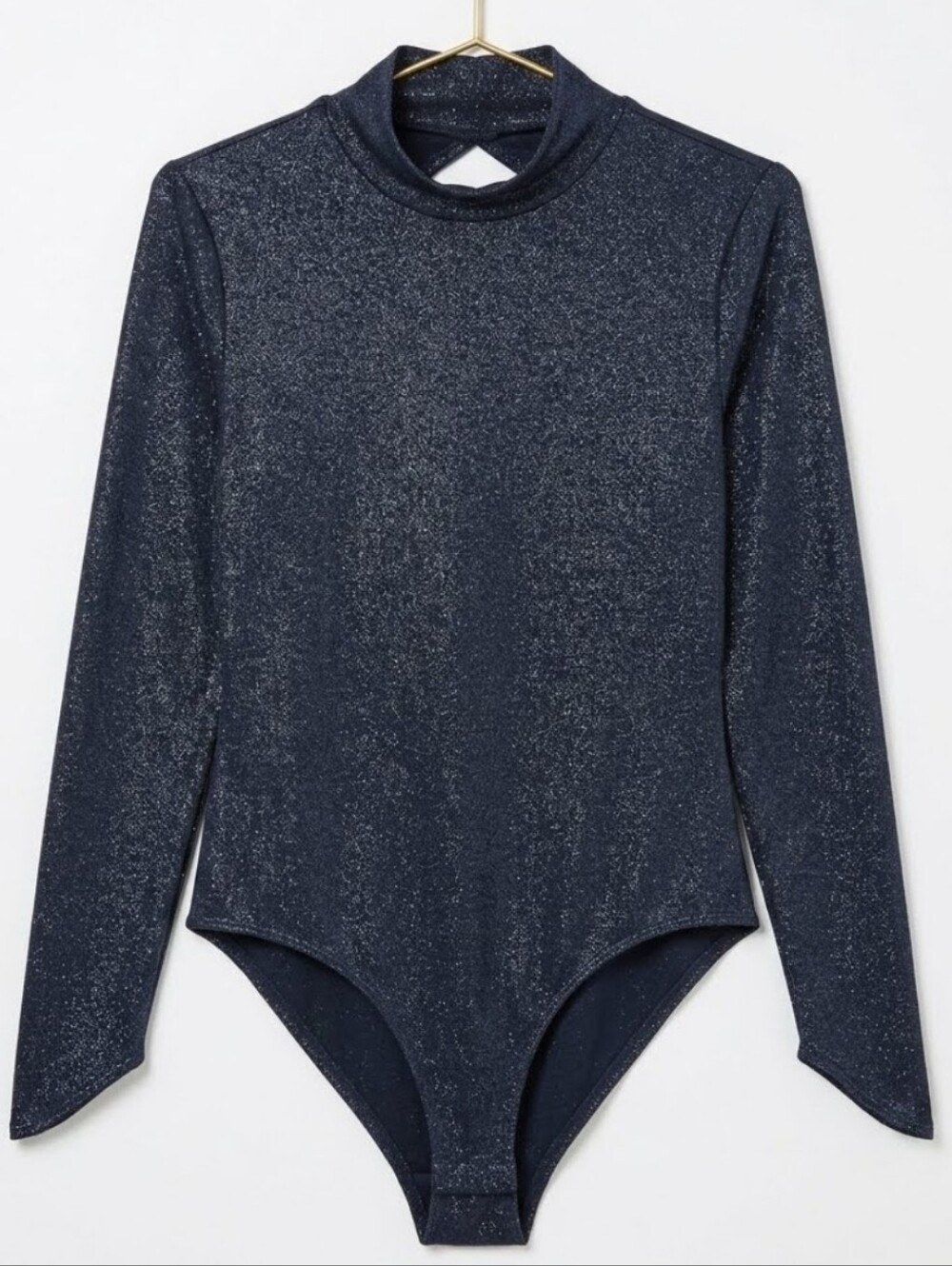 ANTHROPLLOGIE Daily Practice  Shimmer Long Sleeve Bodysuit in Metallic Black L
